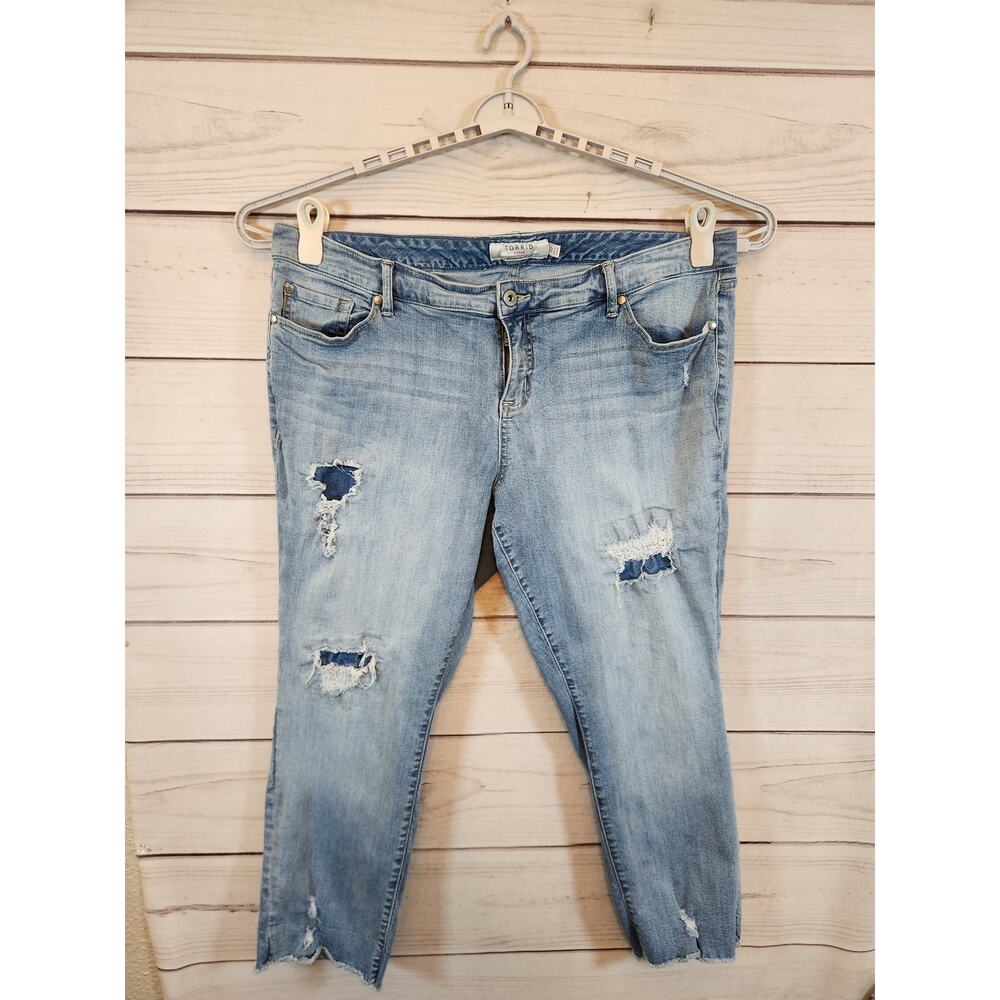 Torrid Denim Women's Blue Solid High Rise Distressed Raw Hem Ankle Jeans Size 22